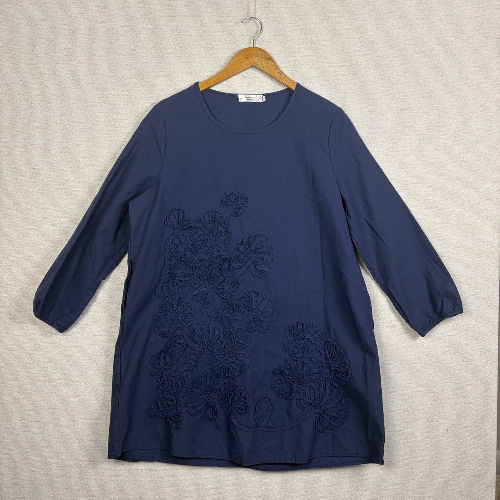 Depending on the Horizon Tunic Womens 3XL Floral Appliqué Lagenlook Boho Pockets